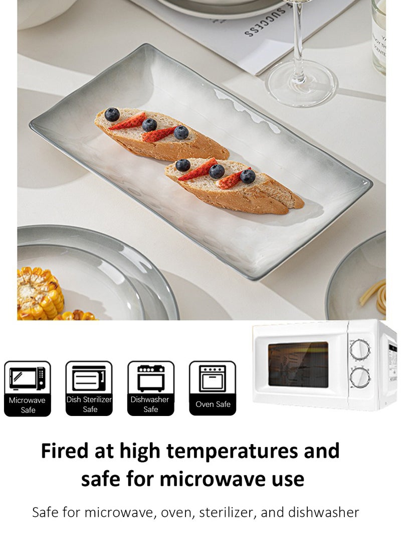 طقم عشاء من ١٨ قطعة، طقم هدايا، أدوات مائدة سيراميك كلاسيكية أنيقة، آمنة للاستخدام في غسالة الصحون والميكروويف، رمادي/أبيض - Image 3